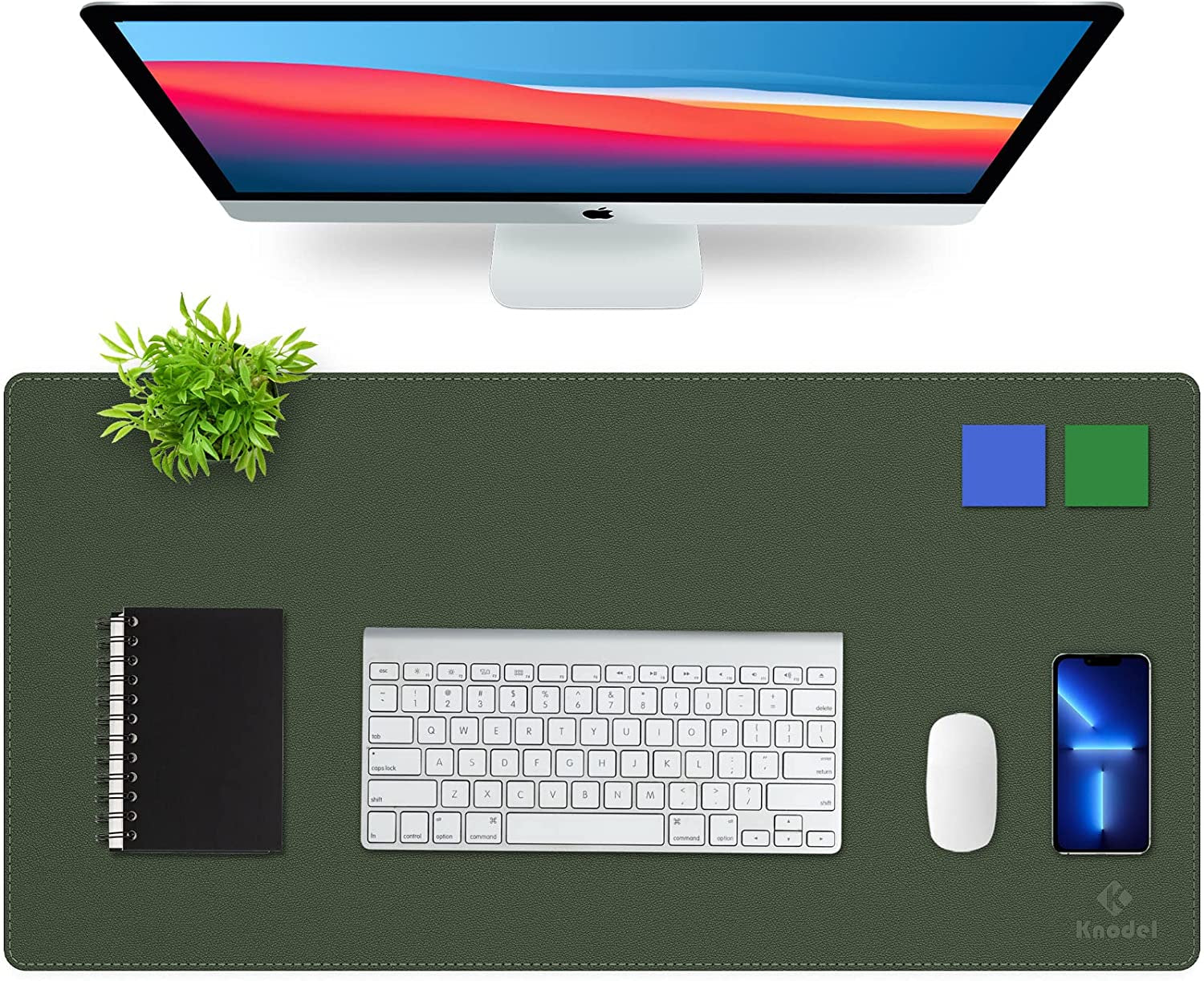 Desk Mat, Blotter, Dual-Sided Office Desk Pad, Waterproof Desk Mat for Desktop, Desk Blotters, PVC Leather Pad Protector (Dark Green, 31.5" X 15.7")