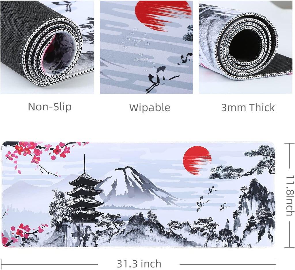 DKFVUA Japanese Cherry Blossom Large Mouse Pad, Desk Mat with Non-Slip Rubber Base Waterproof Keyboard Gaming Mousepad Large Desk Pad for Computers, Laptop,Gaming,Office & Home (31.3X11.8 Inches)