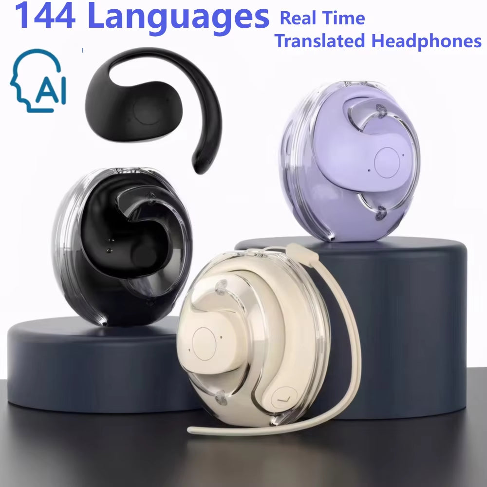 Intelligent Wireless Translation Earbuds with Real-Time Support for 144 Languages, Waterproof Design, and Bluetooth Connectivity